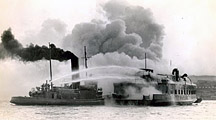 photograph of the Governor Cornwallis on fire in Halifax Harbour
