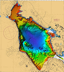 multibeam bathymetric map of water depths in Bedford Basin