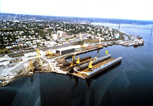 An aerial photograph of part of The Narrows where the Halifax Explosion took place.